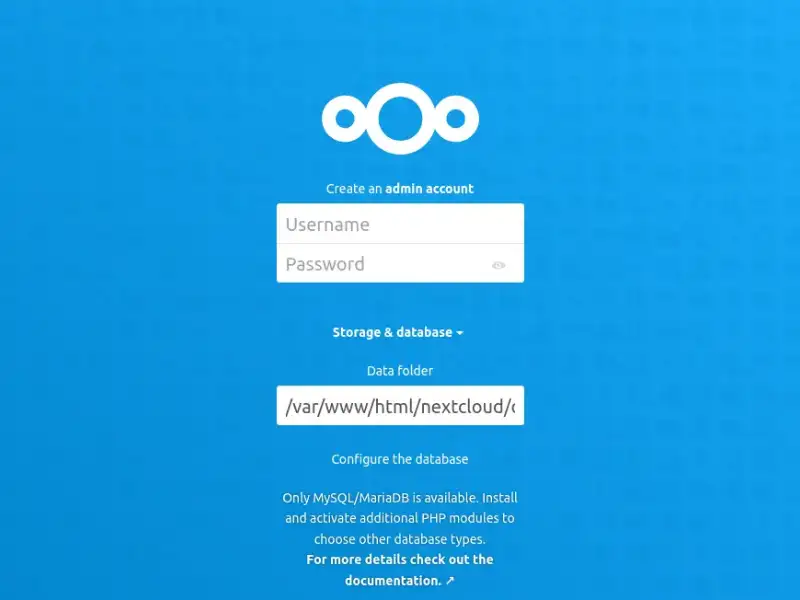 Captura de la instalación de NextCloud