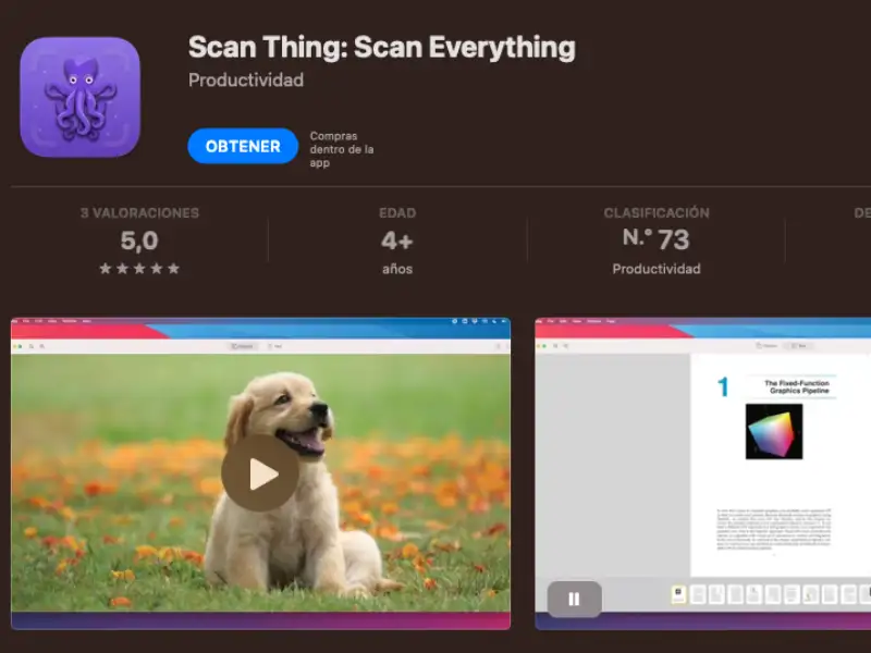 Captura de la Mac App Store donde se puede adquirir Scan Thing.