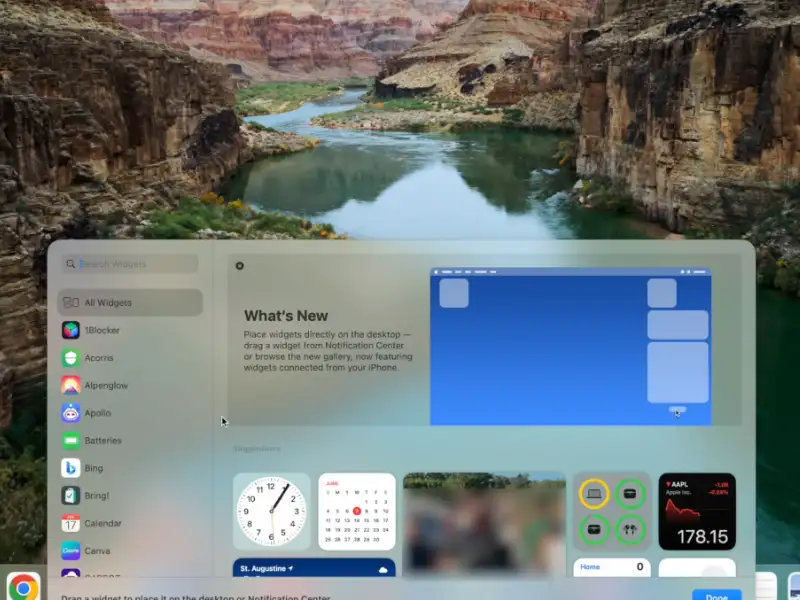 Widgets en el escritorio de Sonoma.