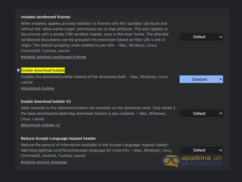 Función "Enable download bubble" de Chrome