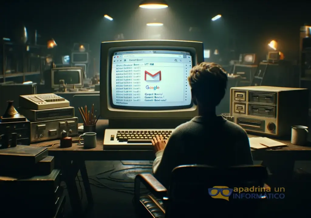 Usuario clásico usando la versión HTML de Gmail en un PC muy antiguo.