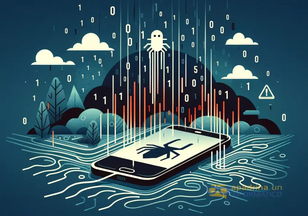 Imagen conceptual, con un diseño plano, representando la amenaza de Dirty Stream en un entorno digital